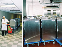 Carts are transferred from the kitchen to the central rethermalization room where the Thermal-Aire Docking Stations are located.