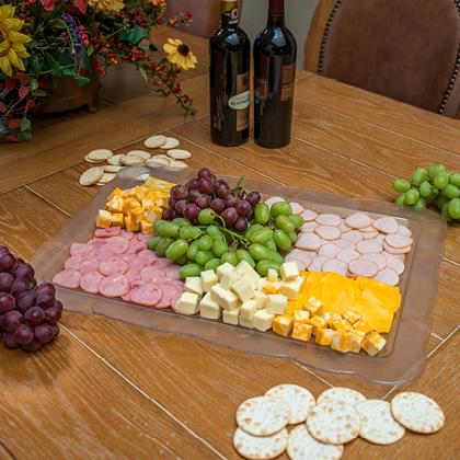 clear Petal Mist tray with food