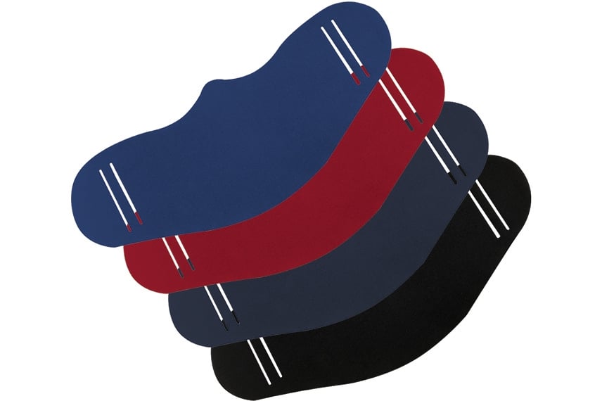 Four versions of the Contour Reusable Face Mask, in colors Blue, Red, Grey, and Black.