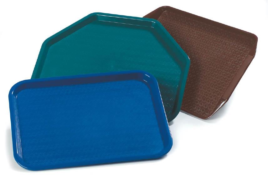 Group photo of blue green and brown trays